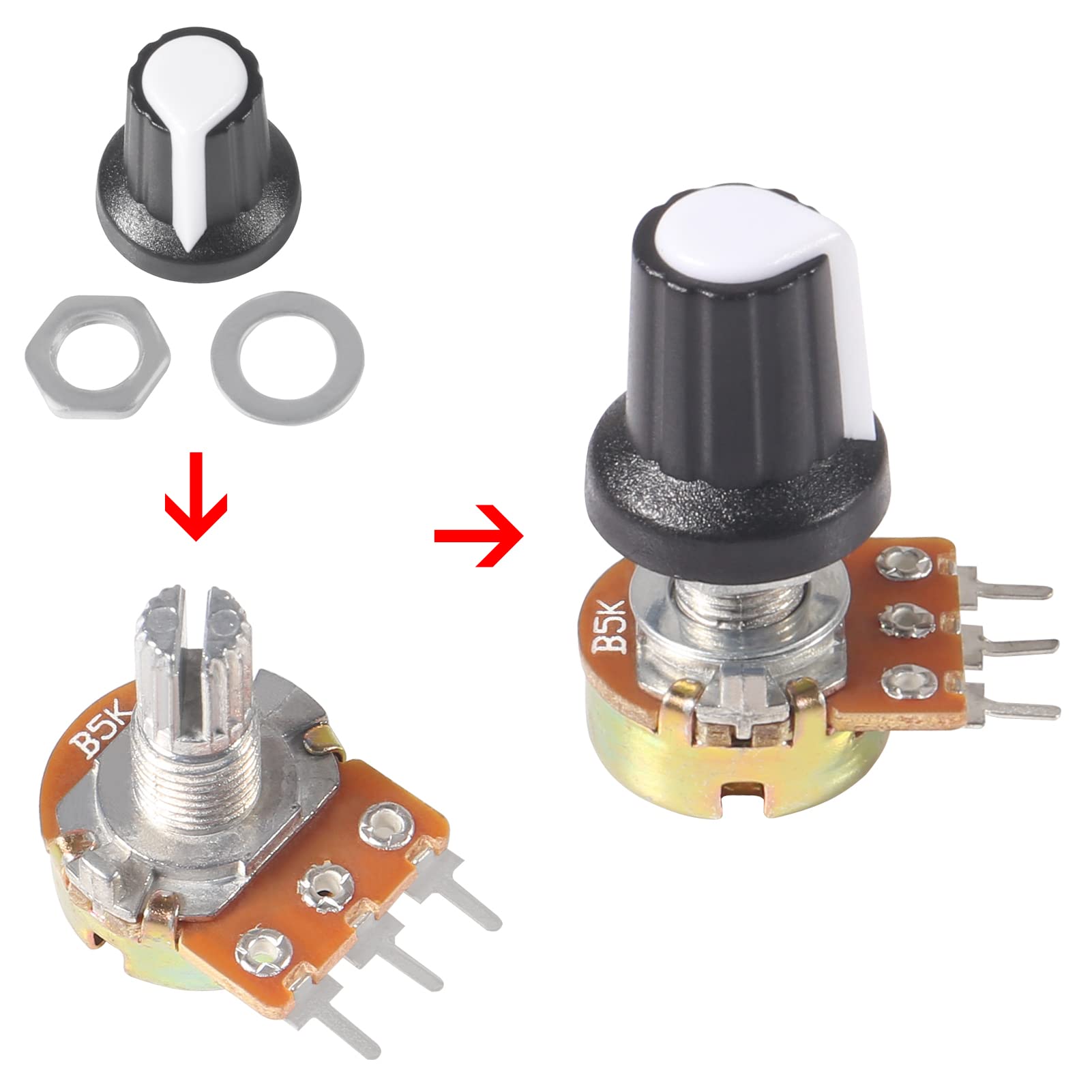 Mua 25Sets B5K Ohm Knurled Shaft Linear Rotary Taper Potentiometer ...