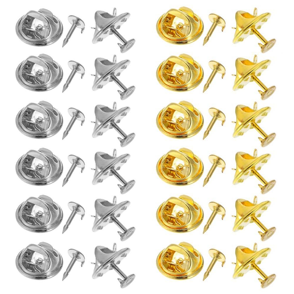 Butterfly Clutch Tie Pins,100 Pairs Tie Tacks Pin Back Replacement Pin Locks Metal Pin Badge Backs, for DIY Craft Jewelry Making Badge Insignia (Silver,Gold)