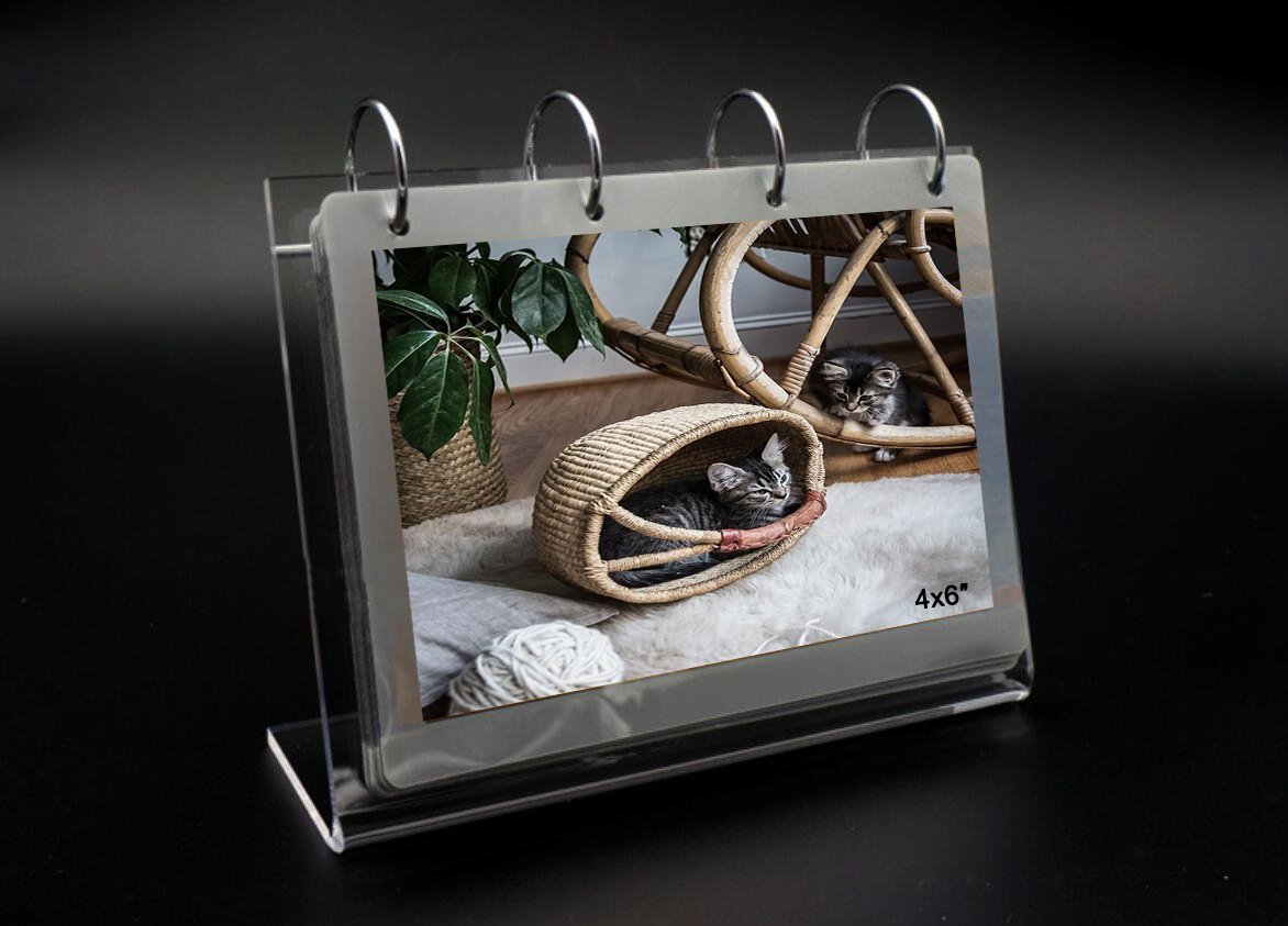 Leoyoubei Acrylic Sign Holder 4x6 Clear Photo Frame, Horizontal Free Standing Flip Album, Desktop Slant Back Sign Menu Holders, PVC Photo Clip Flip Display 7 Pages-14 Sides