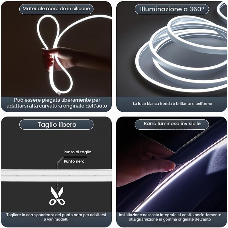 Striscia di luce del bagagliaio per auto, 4m Striscia Luminosa per Bagagliaio tagliabile flessibile,led bagagliaios auto,striscias LED per autos Trunk con Sensore Automatico,per autos,SUV,bianco