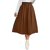 IDEALSANXUN Womens Corduroy Skirts Fall Winter High Waisted A Line Pleated Midi Skirt