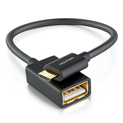 deleyCON 0,1m USB 2.0 OTG Adapter Kabel Nylon + Metallstecker - Micro USB auf USB A Buchse Datenkabel Smartphone & Tablet ver
