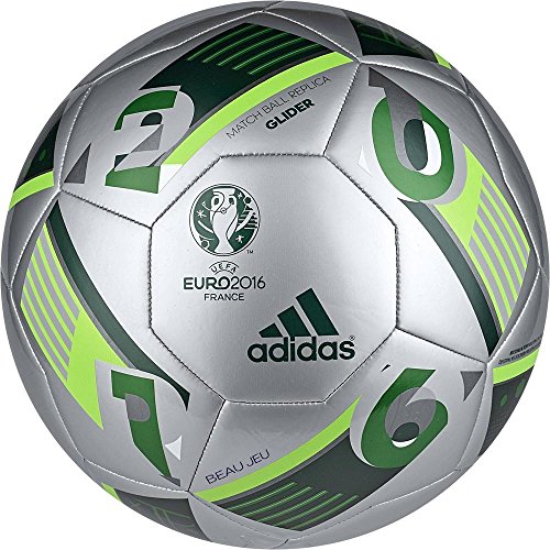 adidas Performance Euro 16 Glider Soccer Ball, Silver Metallic/Green/Solar Green, Size 4