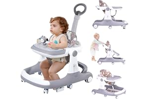 DARE TOBE Baby Walker "Adaptive", Walkers for Babies 6-12 Months Adjustable Speed and Height, Baby Walker with Wheels 2 Mode, Walker for Baby Boy and Girl with Foot Pads/Handles, Baby Walker Portable Foldable