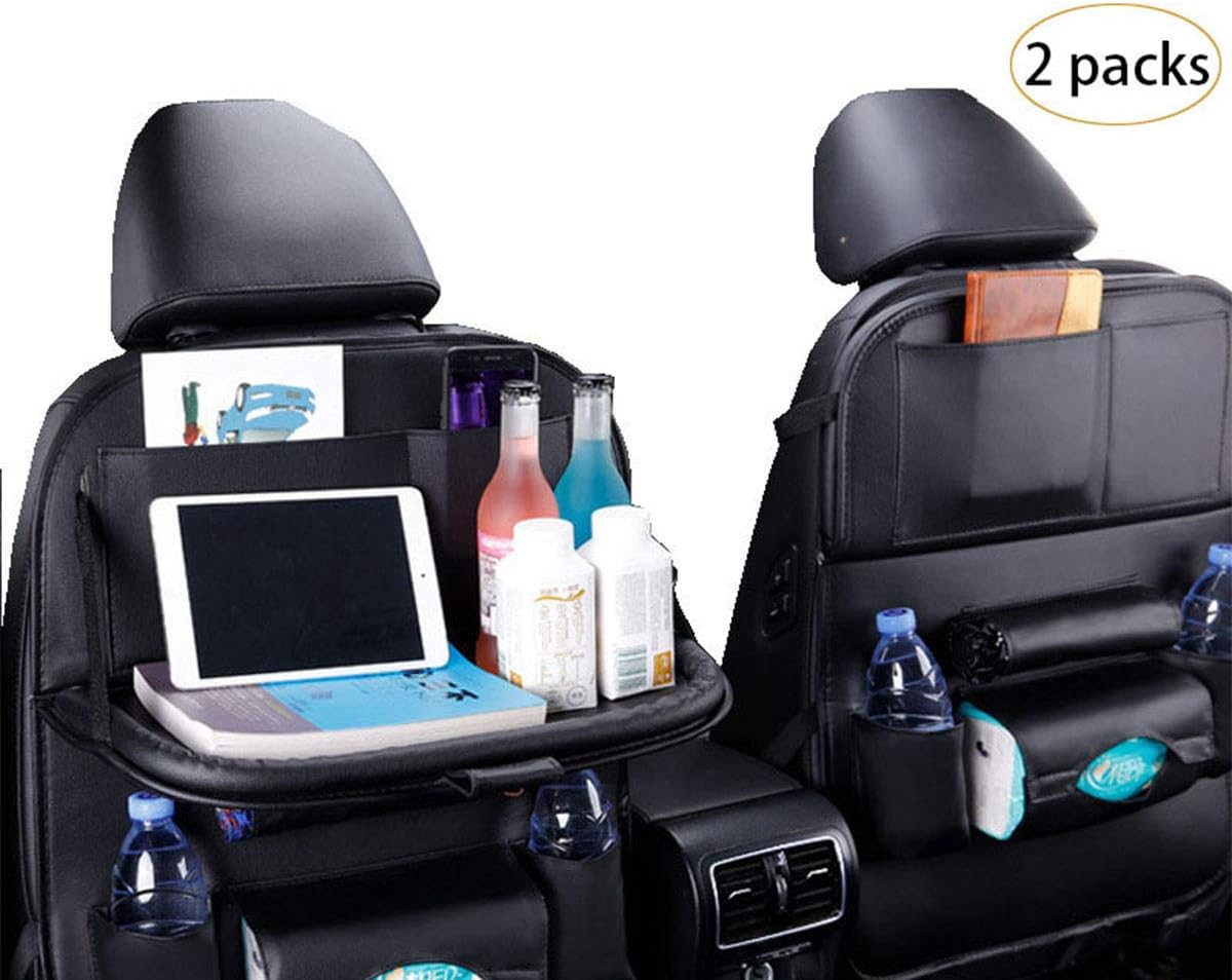 IYOYI Universal Backseat Car Organizer Road Trip Backseat Organizer for Kids with Collapsible Tray Tissue Box for kids Travelling Bottles Toys Car Accessories