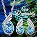 Qianse White Gold Plated Cable Chain Jewelry Set Made with Ocean Blue Swarovski Elements Crystal