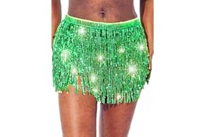Sinalty Boho Sequins Belly Skirt Dance Fringe Skirt Sparkly Tassel Hip Wrap Rave Party Costume Outfits for Women and Girls