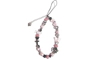 Meefisher 1-2 PCS Butterfly Y2K Beaded Phone Charm Black White Purple Blue Green Cute Charms Cell Phone Lanyard Strap Handmade Acrylic Flower Wrist Beads Chain Sweet Gifts for Girls Women