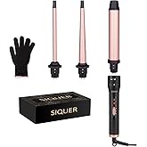 3 in 1 Curling Wand Set - SIQUER Hair Waver Curling Iron for Women with 3 Interchangable Ceramic Beach Waves Wands 1/2 Inch to 1 1/4 Inch Fast Heating Up Hair Curler with Box (Rose, Black)