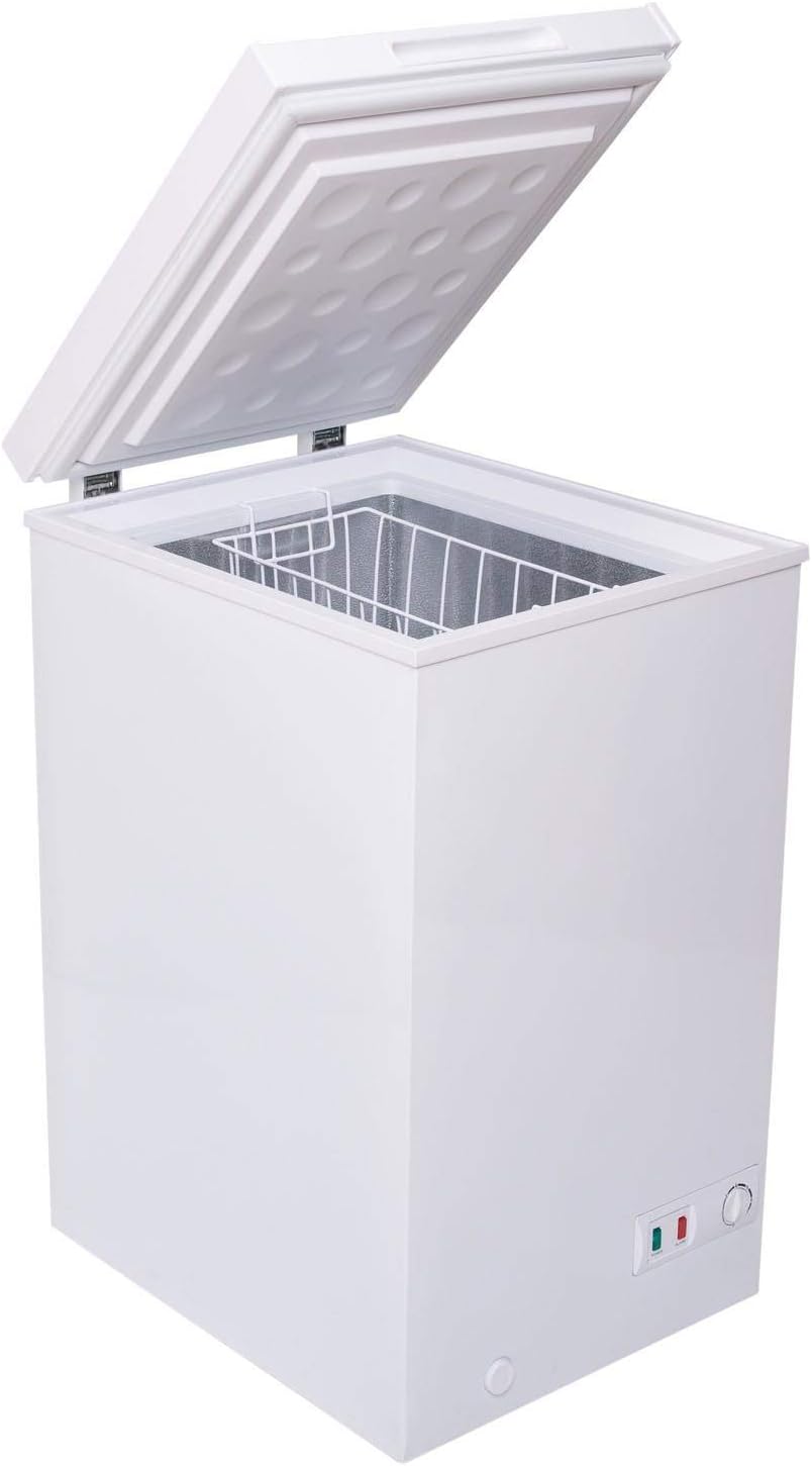 AMZCHF100W 48cm Freestanding Slimline Compact White 80L Chest Freezer