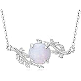 MOTIEL Opal Necklace 925 Sterling Silver Dainty Leaf with White Opal Pendant Necklace Birthday Christmas Gift for Women Her