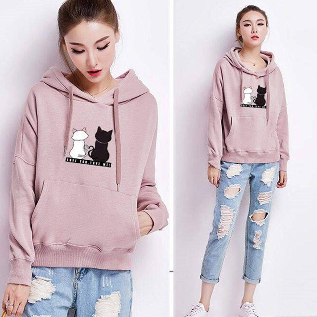 XioNiu Women Casual Hooded Long Sleeve Prints Pullover Hoodie Fashion Hoodies Pink