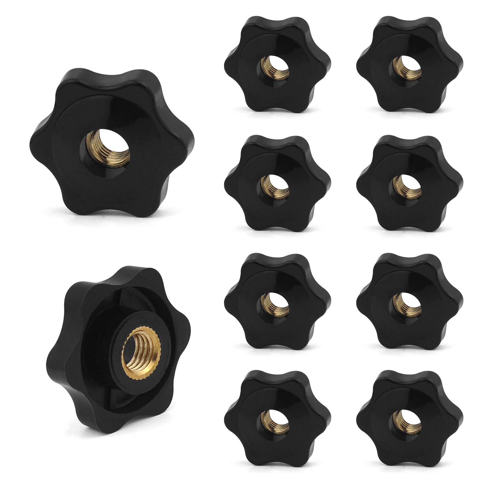 JJWNMLL 10PCS Clamping Screw Knob Star M8-outer Diameter 32 Thumb Bolts Thread Replacement Star Hand Knob Tightening, Black Grip (M8-outer diameter 32)