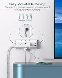 Surge Protector Power Strip 15 ft, Addtam Flat Plug