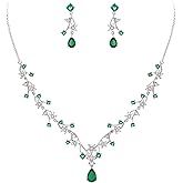 EVER FAITH Gorgeous Wedding Jewelry Set for Bridal White Teardrop Round CZ Flower Cluster Vine Necklace Earrings Sets