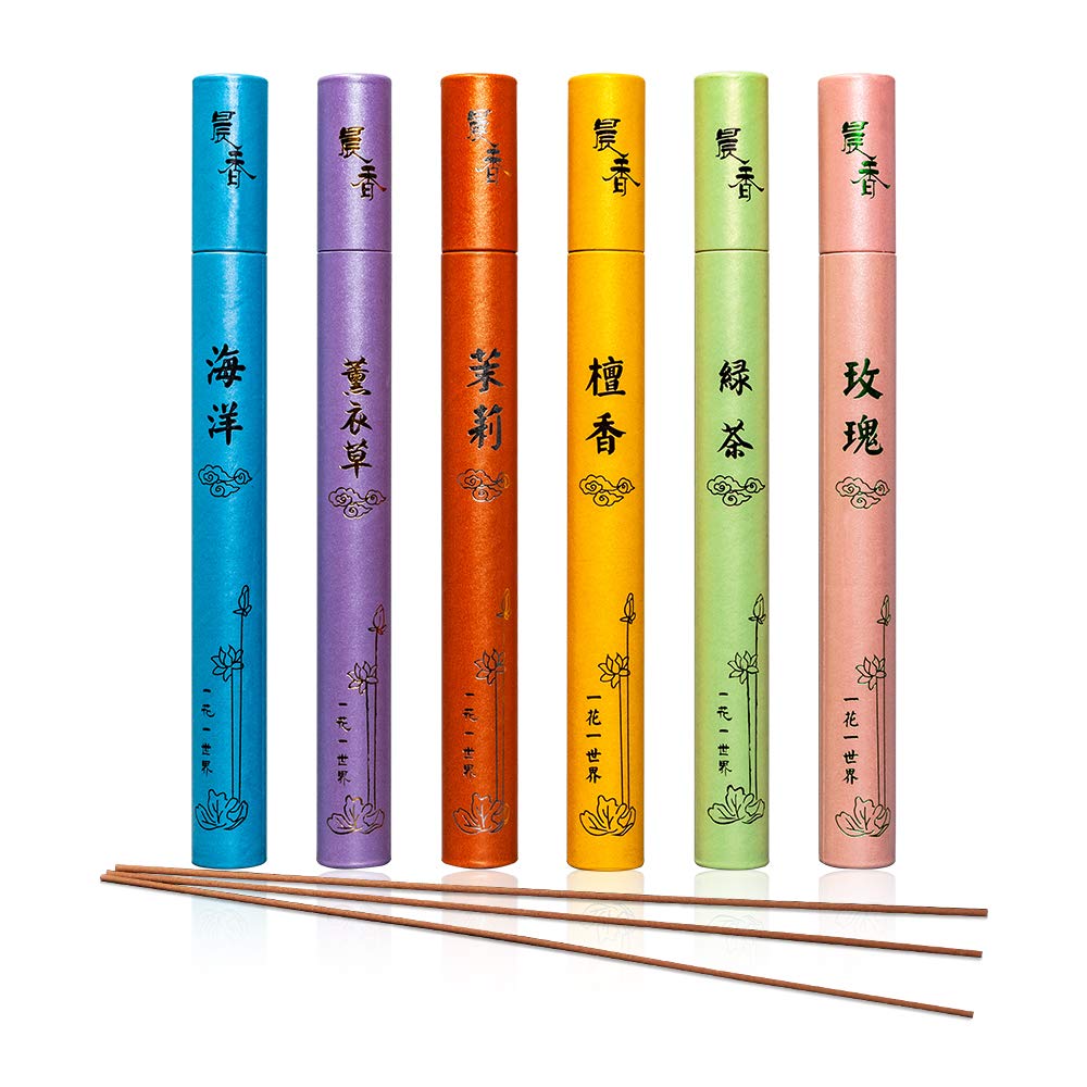 Corciosy Aromatherapy 270 Sticks Morning Star Incense Sandalwood Lavender Jasmine Green Tea Rose Ocean Fills The Room with The Perfect Aroma - 100% Natural - Lasts 40+ Minutes(6 Boxes)