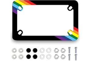 MUAWUOIK Rainbow Gay Pride Motorcycle License Plate Frame Stainless Steel Colorful LGBT Funny Tag Holder 4 Holes Men Women Accessory with Screw Nut Cap 7.7"x4.5"for Bike Motorcycle