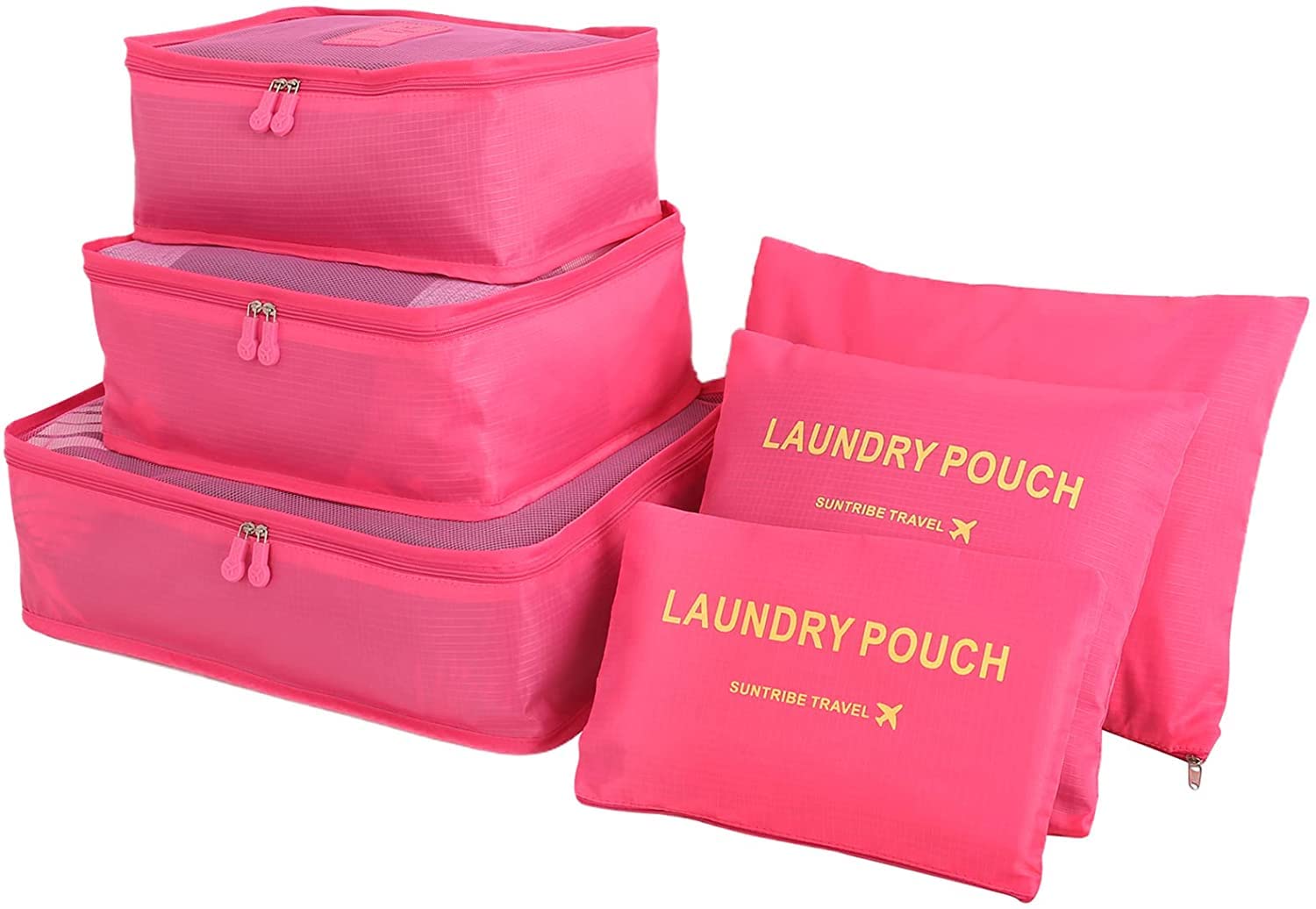GUMTAPE Travel Organiser Packing Bags,6 PCS Travel Packing Cubes Set for Clothes Travel Luggage Organizers Storage Bags (Rose)