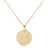NEKOL Gold World Map Pendant Necklace for Women & Men - 14K Gold Plated World Map Coin Necklace with Adjustable Chain - Round Earth Continent Charm Travel Jewelry Gift for Travelers