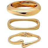 Chunky Gold Bangle Bracelets for Women, Dainty 14k Gold Plated Big Stackable Bangles Set, Trendy Cuff Bracelet Stack Fashion Jewelry Gifts