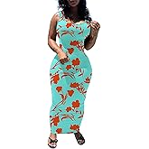 PINSV Women's Sexy Bodycon Tank Dress Basic Sleeveless Long Maxi Dresses Party Club Beach Sundresses