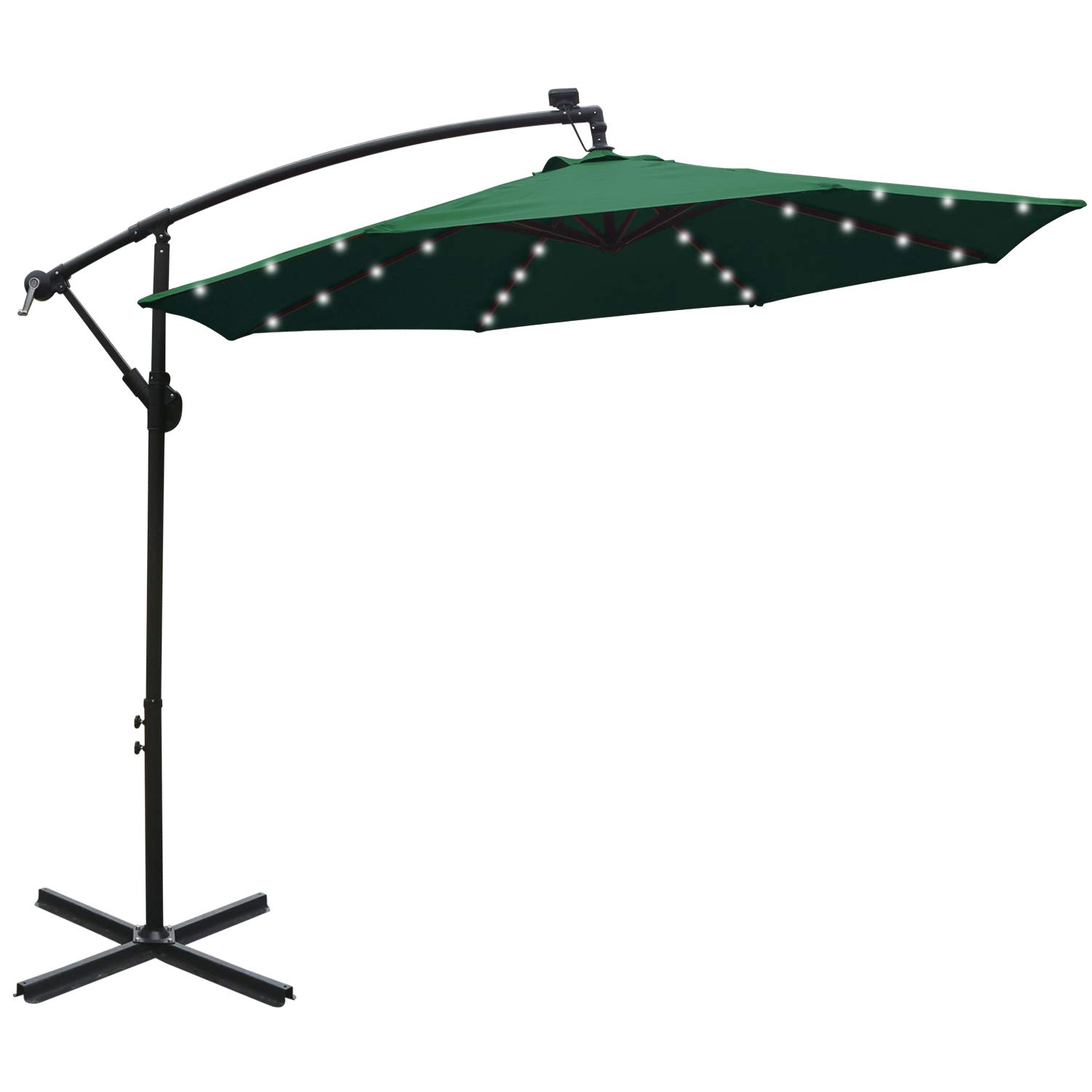 Abccanopy 10 Ft Solar Powered Led Patio Outdoor Umbrella Hanging Umbrella Cantilever Umbrella Offset Umbrella Easy Open Lift 360 Degree Rotation With 32 Led Lights Forest Green Garden Outdoor Cjp Org In