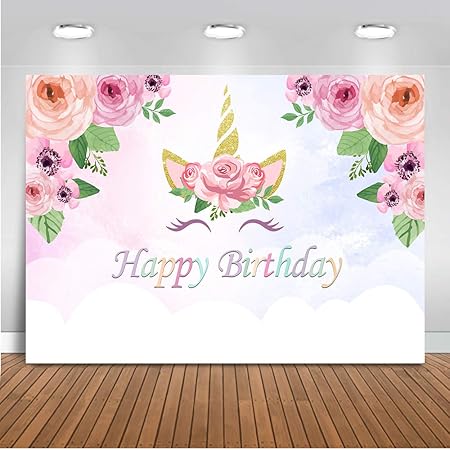 Amazon Co Jp Mocsickaユニコーンハッピーバースデー花の背景白い雲ユニコーン花 のテーマ写真男の子と女の子の誕生日7 5フィート色とりどりの花ケーキテーブルユニコーン顔写真スタジオ小道具 カメラ