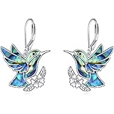 KZX Hummingbird Earrings for Women 925 Sterling Silver Hummingbird Dangle Earrings Hypoallergenic Bird Earrings Dangle Abalone Bird Jewelry for Wife Mother Birthday Anniversary