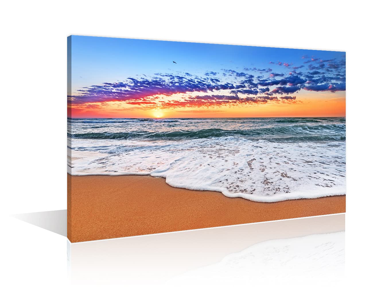 TISHIRON Wall Art Decor Dusk Sunset Poster Artworks Sandy Beach Pictures Painting On Canvas Wooden Frame Modern Seascape Home Office Decor(24X16in) — image 1