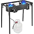 Goplus Outdoor Camping Stove, Dual Burner Propane Gas Cooker w/Detachable Legs & 0-20 PSI Regulator & CSA Approval for Camp Patio RV, Cast Iron, 150,000-BTU