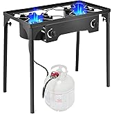 Goplus Outdoor Camping Stove, Dual Burner Propane Gas Cooker w/Detachable Legs & 0-20 PSI Regulator & CSA Approval for Camp P