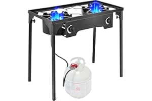 Goplus Outdoor Camping Stove, Dual Burner Propane Gas Cooker w/Detachable Legs & 0-20 PSI Regulator & CSA Approval for Camp P