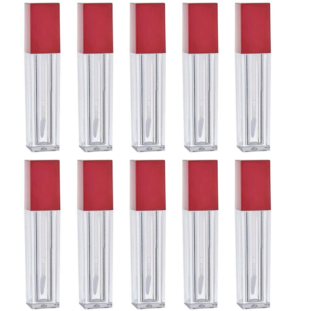 RONRONS 10 Pieces Square Lip Gloss Tubes Containers, Empty Lip Gloss Balm Bottles with Cap and Rubber Inserts, Clear Mini Refillable Lipstick Samples Travel Split Charging DIY Makeup for Women Girls