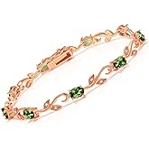 Gem Stone King 4.63 Ct Oval Green Tourmaline White Diamond 18K Rose Gold Plated Silver Bracelet For Women