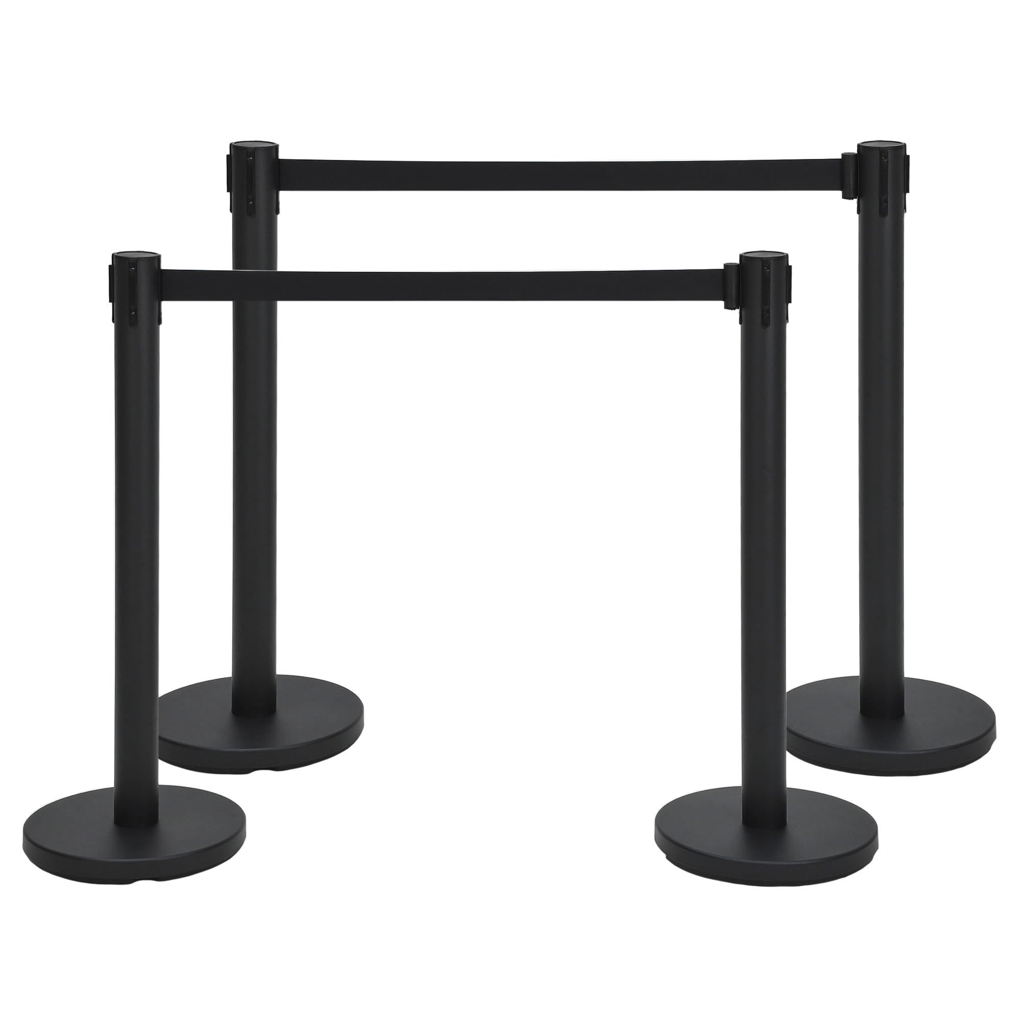 Photo 1 of *Scratches/Base cracked* Crowd Control Stanchion Set, 4 Pack Black Stanchions with 6.6Ft Sturdy Retractable Belts, Crowd Control Barriers for Parties, Airport Lines, Events, Weddings