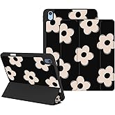 Lornpa Case for iPad Air 11 Inch (M3 2025 / M2 2024), iPad Air 5th / 4th Generation (2022/2020) 10.9 Inch, Protective Case with Pencil Holder, Trifold Stand Cute Cover for Girls, Flower Black