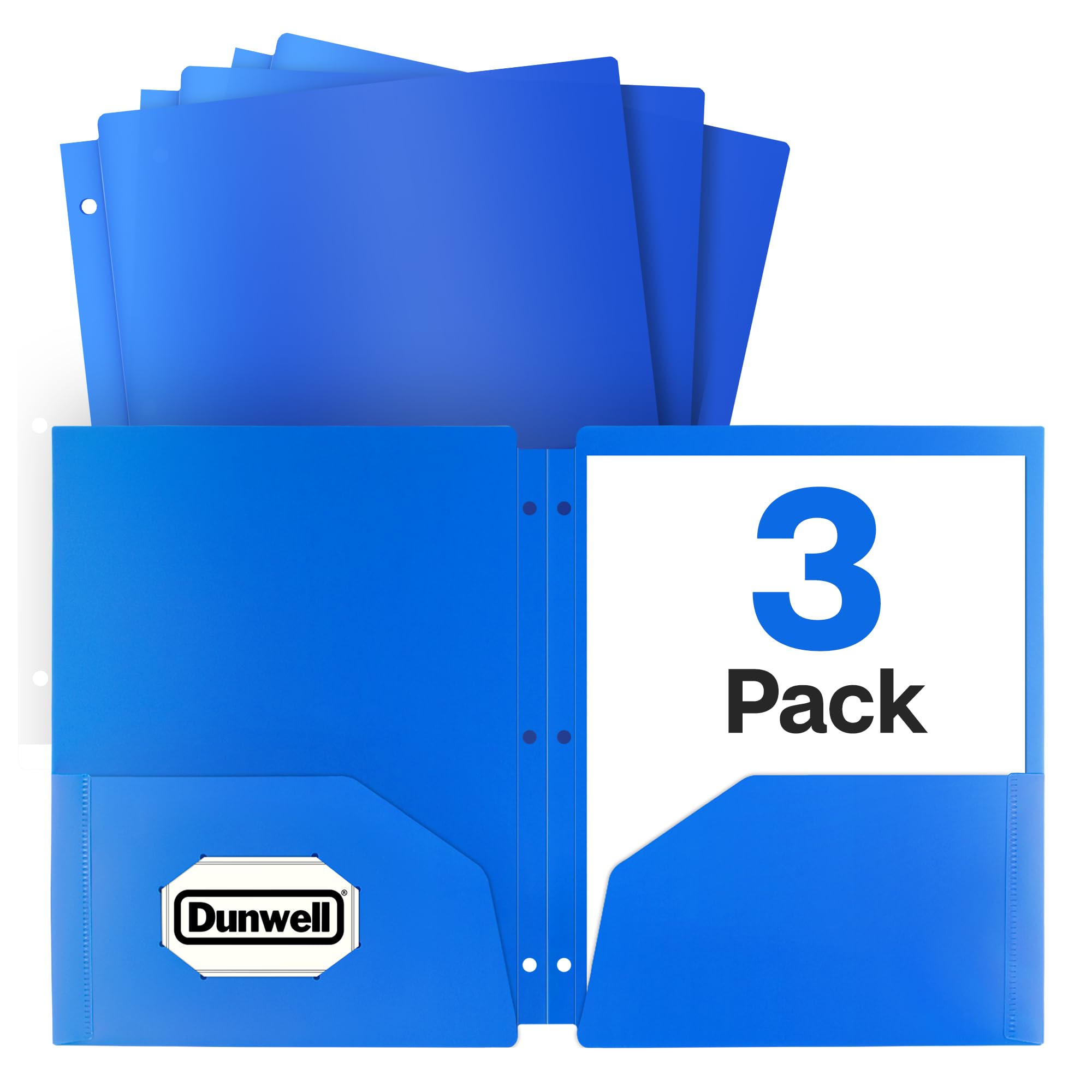 Dunwell Plastic 2-Pocket Folders for 3-Ring Binders, (3 Pack, Blue) 3 ...