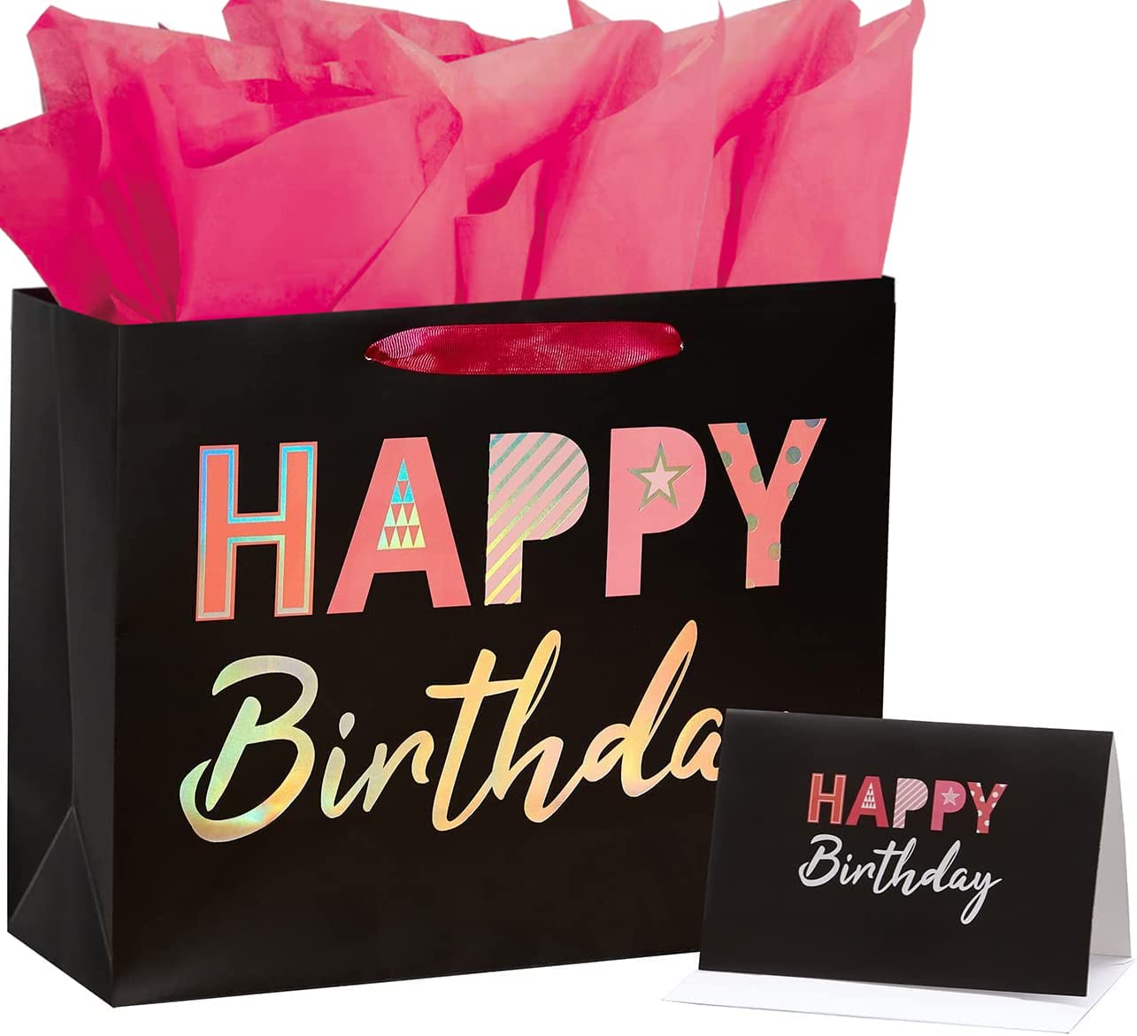 Photo 1 of 13" Black Gift Bag with Tissue Paper for Girls Birthday Party Bag