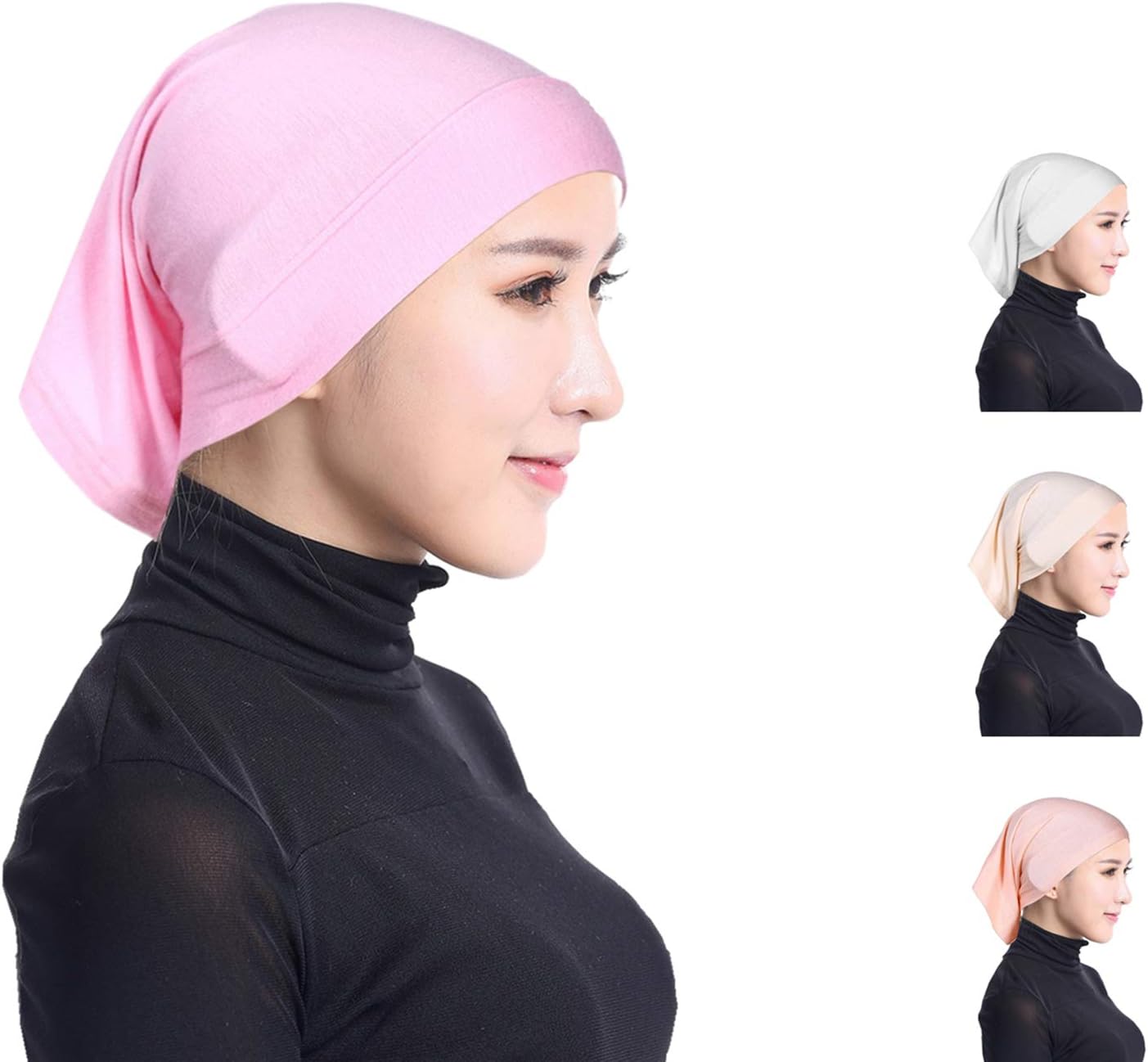 Ksweet Women Hijab Cap 4pcs Tube Bonnet Underscarf Cotton Headwear Versatile Solid Turban Wrap Soft Kerchief Headband