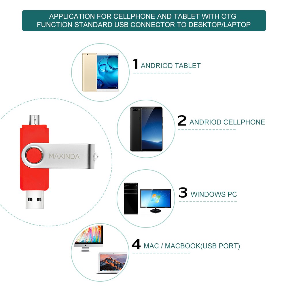 MAXINDA 16GB OTG Telefono Mobile /Tablet PC Trasformazioni Duale Micro USB / USB 2.0 Memoria Unità Flash In Movimento Disco USB (Rosso)