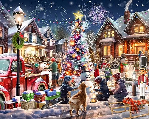 Vermont Christmas Company Snowman Contest Jigsaw Puzzle 1000 Piece - Large Piece Christmas Puzzle - Interlocking & Randomly Shaped Pieces - 30