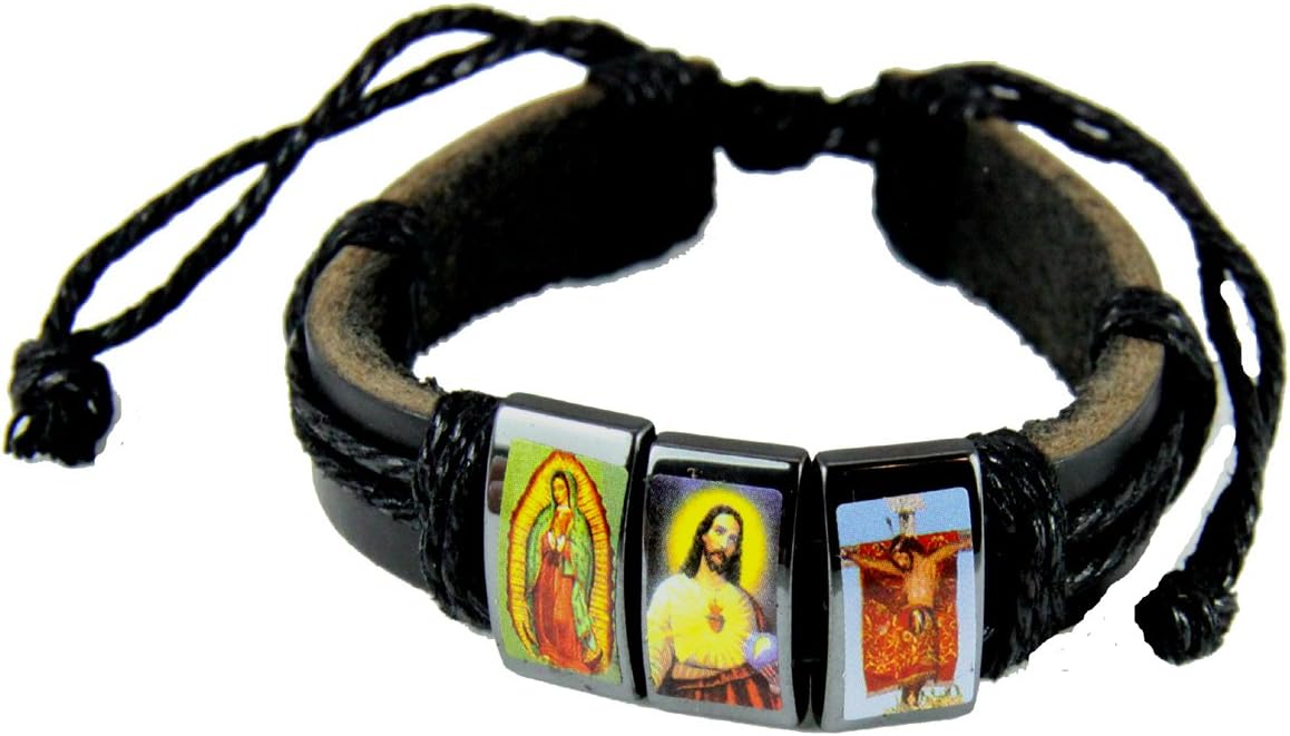 4031744 Old World Saints Leather Wrap Bracelet Icons Religious Images Adjutable Christian Catholic Style