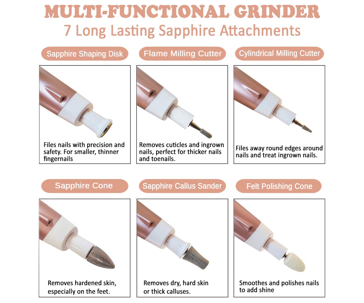 Corded Electric Nail Drill Set (File, Buffer, Polisher with 7 bits) –Powerful Professional Manicure & Pedicure Nail Care Tools for Natural, Acrylic, Gel Nails : Beauty