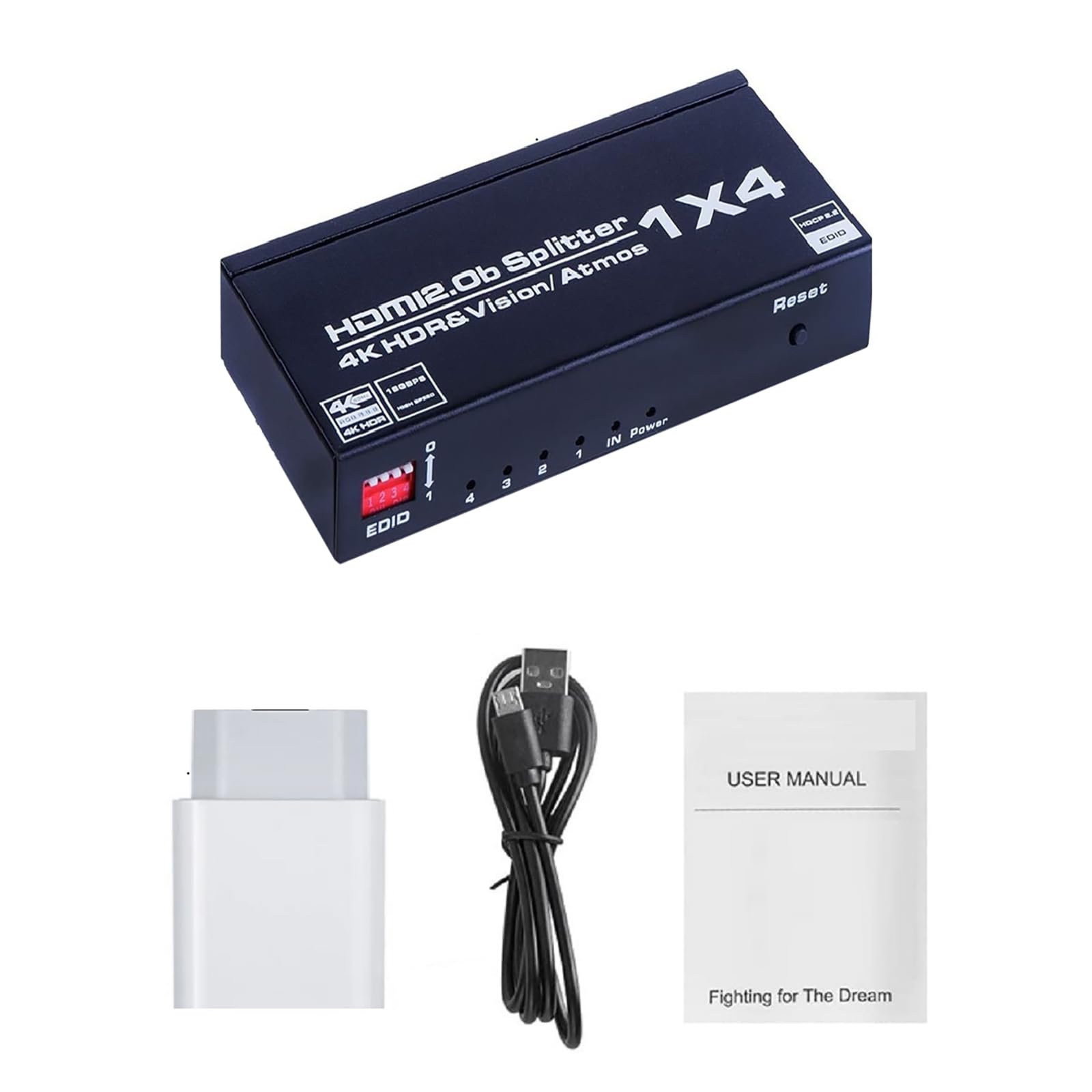 MOOKEENONE 4K* 2K@60Hz 1 X 4 HDMI Splitter 1 in 4 Out 4 Port 8K60Hz with Extended Display and Mirror Mode MST SST Hub Multi Monitor Splitter Support HDCP 2.2 EDID