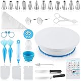 Docgrit Cake Decorating kit- 85PCs Cake Decoration Tools with a Non Slip Base Cake Turntable, 12 Numbered Cake Icing Tips & G
