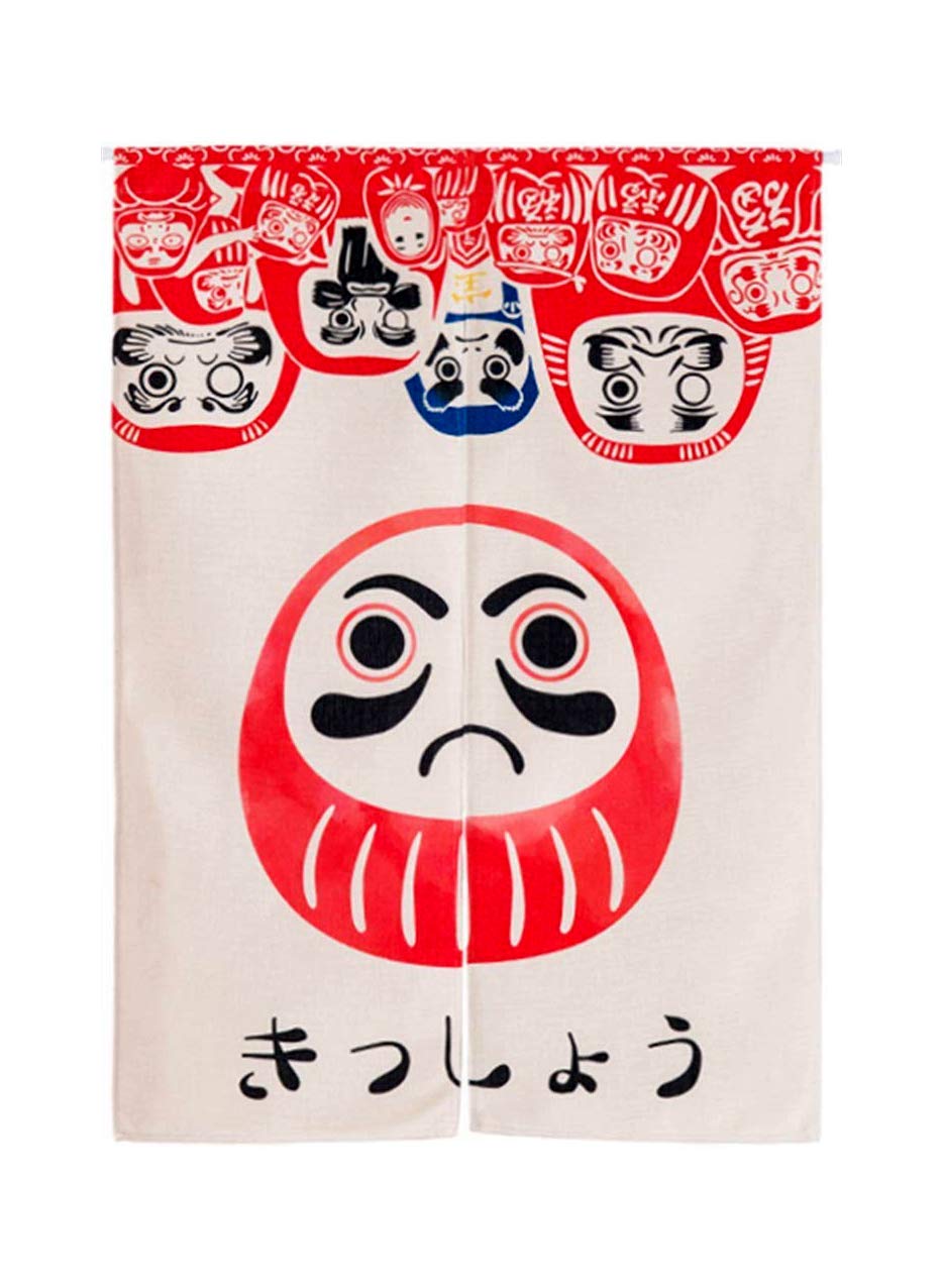 LIGICKY Noren Japanese Style Doorway Curtain Cotton Linen Doll Daruma Printed Window Treatment Door Tapestry for Home Decoration 33.5" Width x 47.2" Long