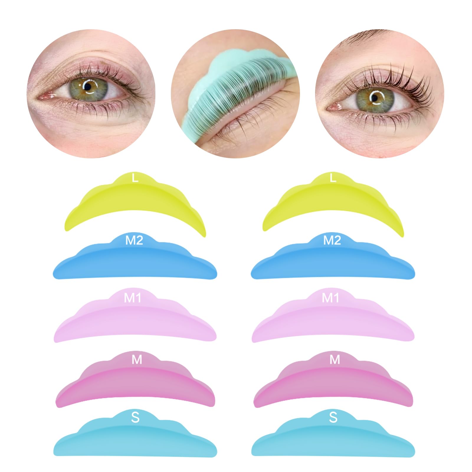 Libeauty Lash Lift Shields – Silicone Eyelash Perm Pads, 5 Pairs Macaron Colour Lash Lift Rods, Multiple Sizes for Lash Lifting at Home or Salon