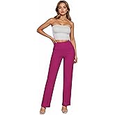 Hybrid & Company Womens High Waist Refined Straight Leg Fit Pants Business Casual Trousers with Pockets