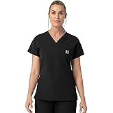 Carhartt Rugged Flex FLD Scrubs for Women, V-Neck Scrub Tops - Black, XL