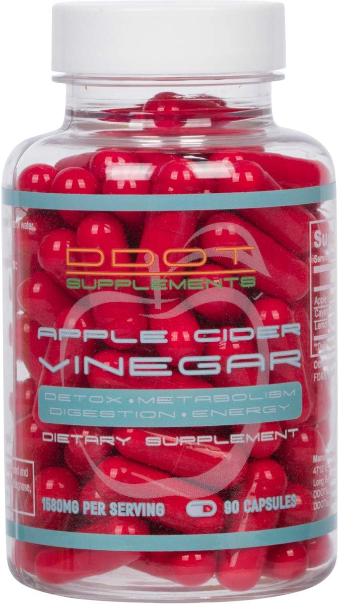 All Natural Apple Cider Vinegar (1580mg | 90 Capsules) with Lemon and Cayenne - Great for Weight Management, Bloating, Detox, Digestion, Cholesterol and Metabolism Support - DDOT Supplements